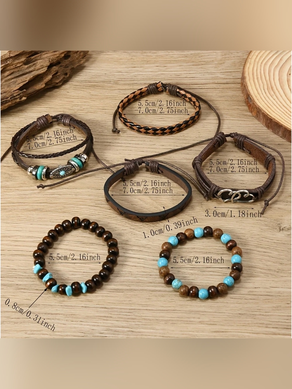 Y2K Brown Bracelets Silvery Turquoise Teen Men Women Western Rodeo Retro Jewelry - Picture 7 of 13